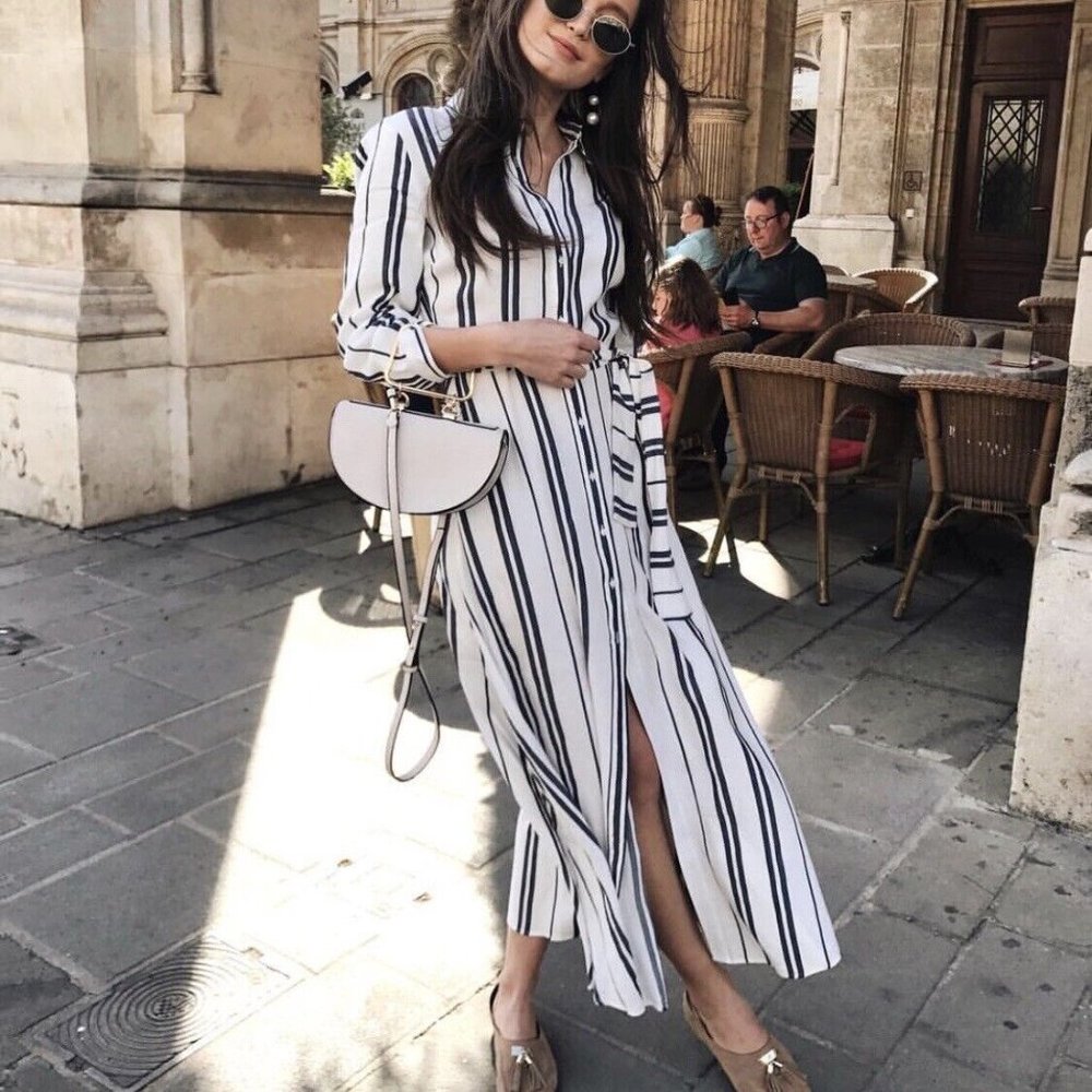 Zara Blue White Midi/Maxi Shirtdress